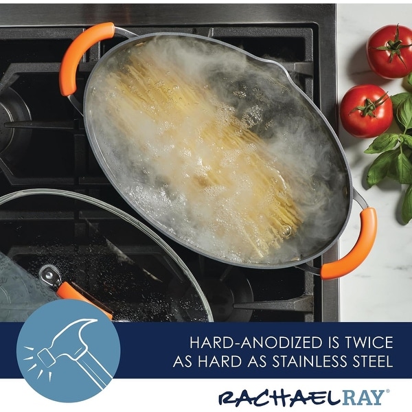 Hard-Anodized Nonstick Oval Pasta Pot / Stockpot with Lid - Bed