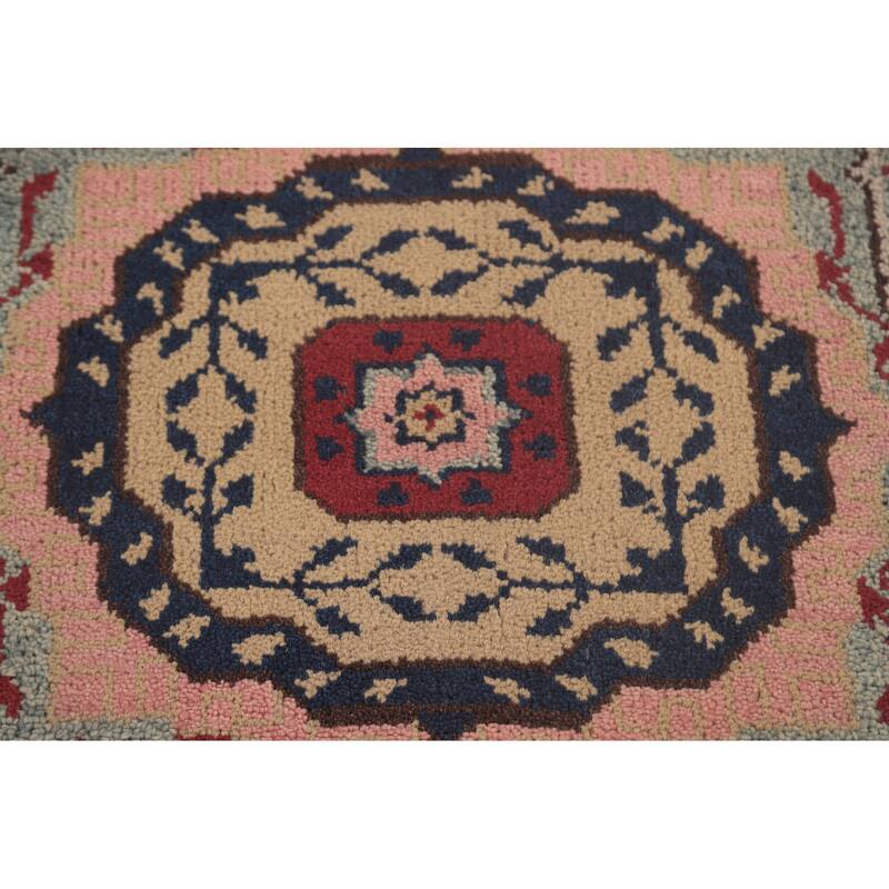 Geometric Red Kazak Oriental Runner Rug Handmade Wool Carpet - 2'5"x 8'1"