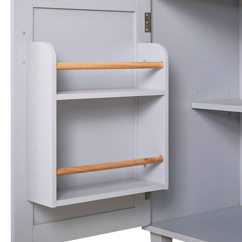 Rolling Kitchen Island with Divider and Internal Storage Rack