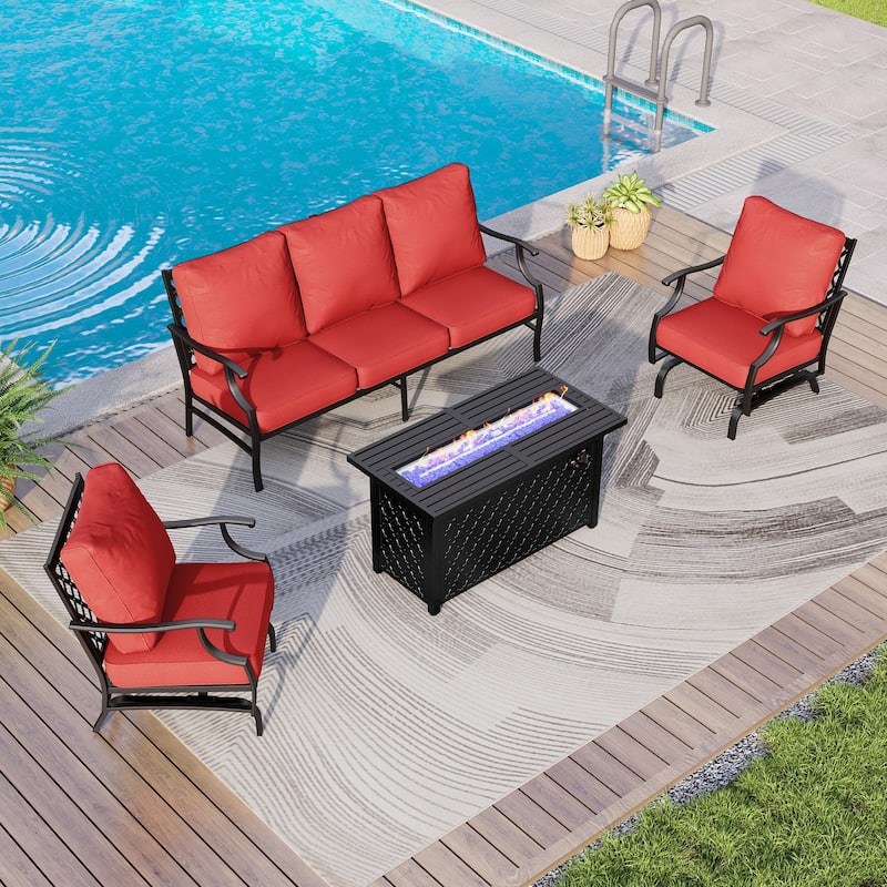 MAISON ARTS Outdoor Sofa Set 4/6-Piece Patio Conversation Set with 45'' Gas Fire Pit Table - Set 3 - Red