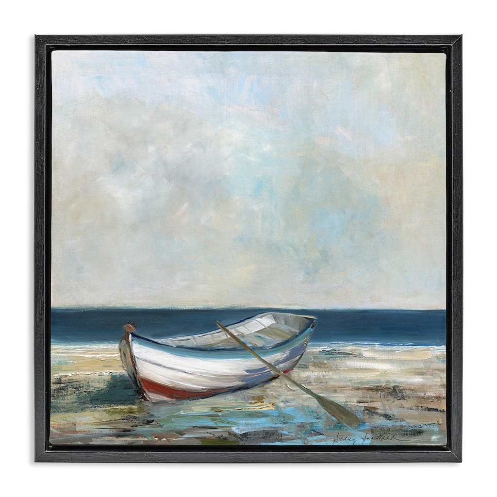 Stupell Boat & Oar on Shore Framed Floater Canvas Wall Art Design By Sally Swatland