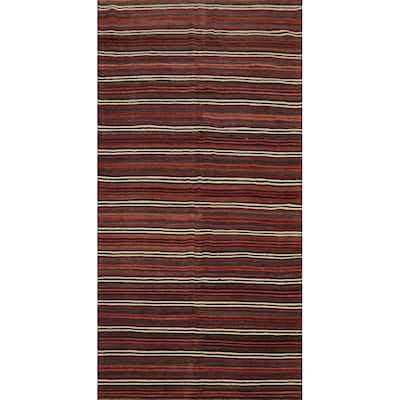 Hand Woven Oriental 100% Wool Carpet Southwestern Geometric Red Kilim Area Rug - 11' 5'' X 5' 1''