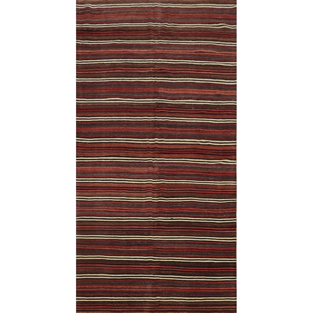 Hand Woven Oriental 100% Wool Carpet Southwestern Geometric Red Kilim Area Rug - 11' 5'' X 5' 1''