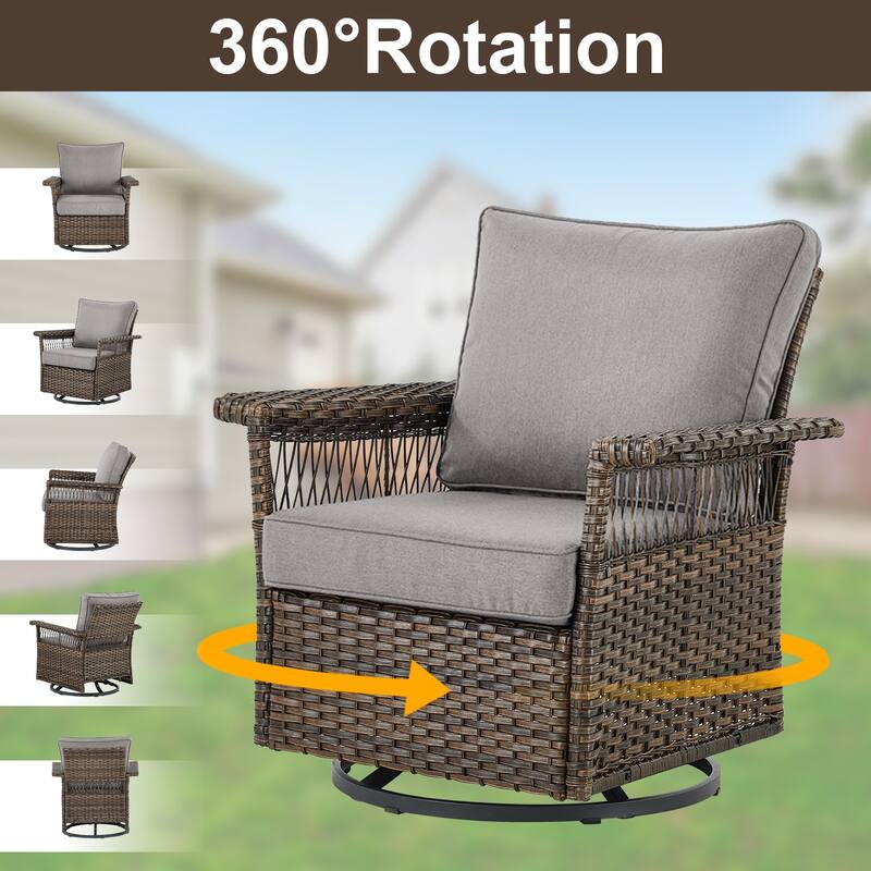 Gymojoy 4PCS Chairs Outdoor Patio Rattan with Ottoman - Brown