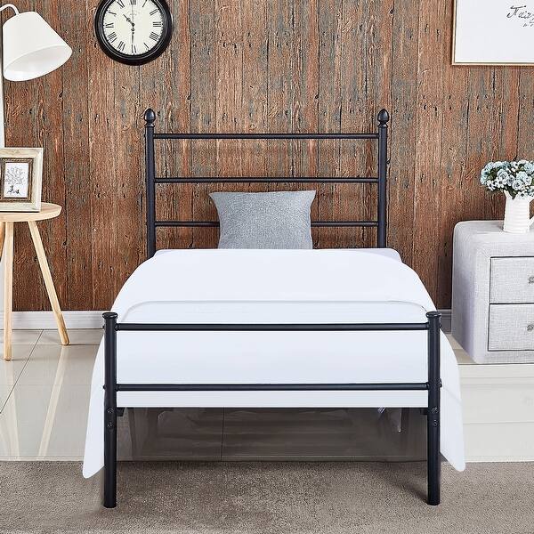 Shop Black Classic Metal Bed Frames With Simple Headboard And