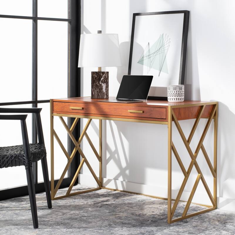 SAFAVIEH Elaine Modern Dual-tone 1-drawer Desk - Natural/Gold