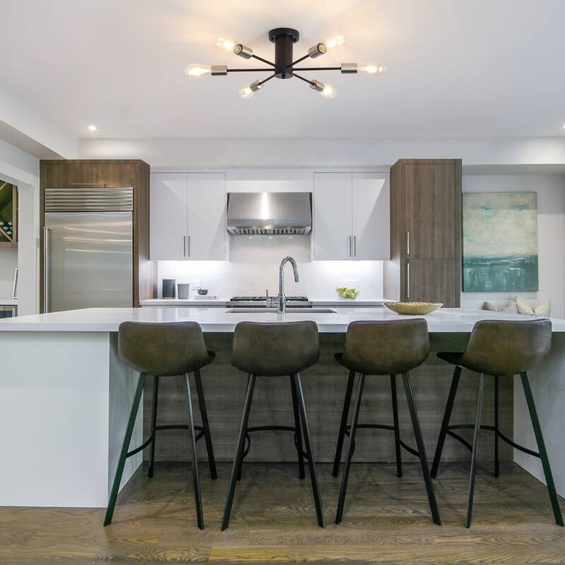 6-Light Mid Century Semi Flush Mount Chandelier for Dining Room