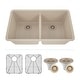 preview thumbnail 1 of 7, Lexicon Platinum 32" Quartz 50/50 Double Bowl Sink with Grids & Drain Galaxy Beige