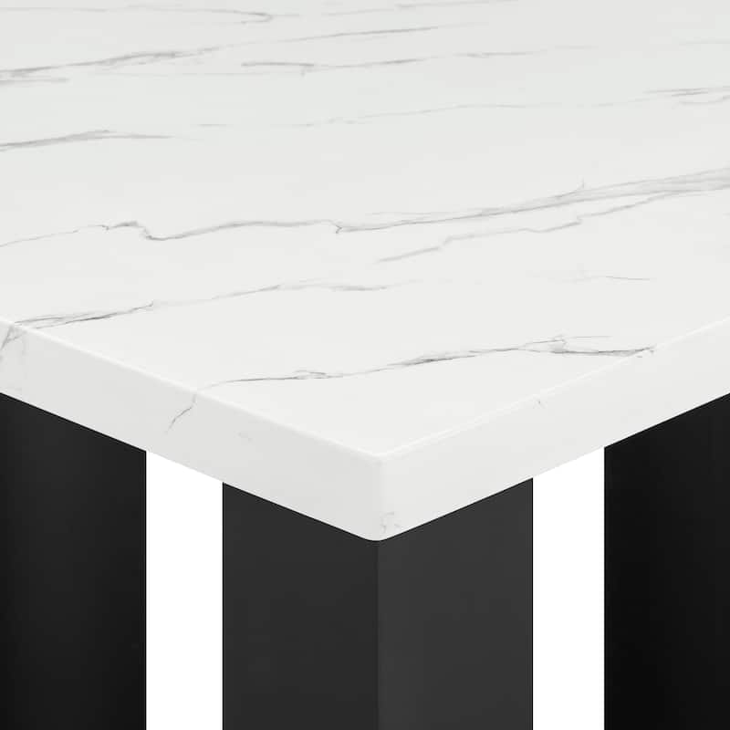 5 Pcs Counter Height Dining Table Set, Dining Room Wooden Furniture Set with Faux Marble Table Top and 4 Upholstered Chairs