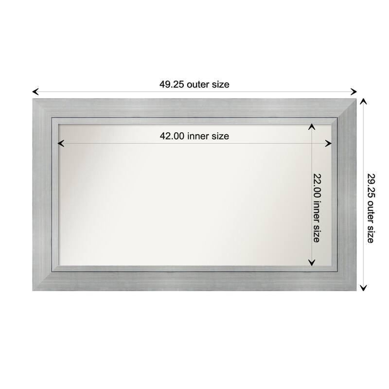 Romano Silver Framed Non-Beveled Custom Wall Mirror, Bathroom Vanity Mirror - Outer Size: 49.25 x 29.25