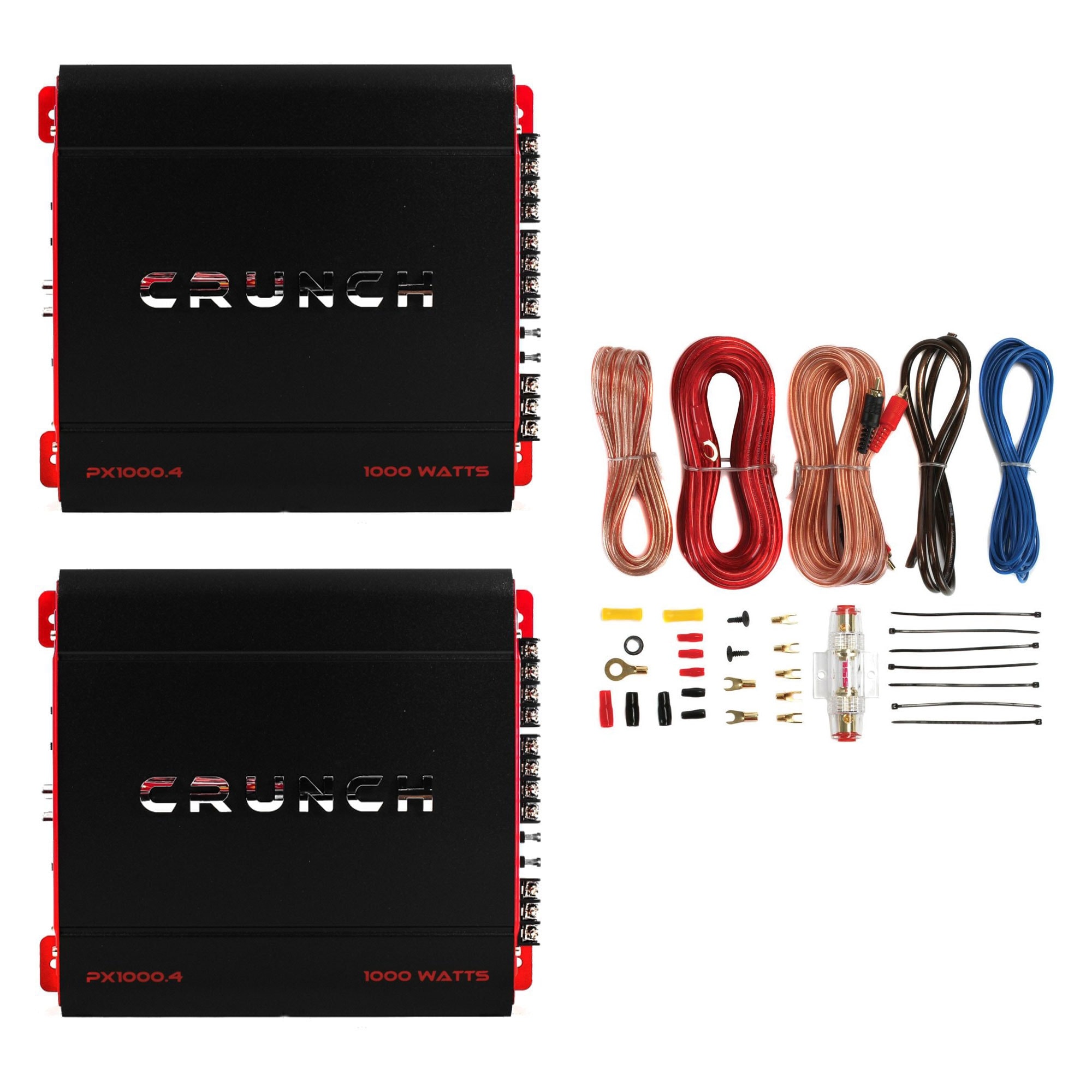Crunch 4 Channel 1000W A/B Class Stereo Amplifier (2 Pack) & Wiring Kit - Black