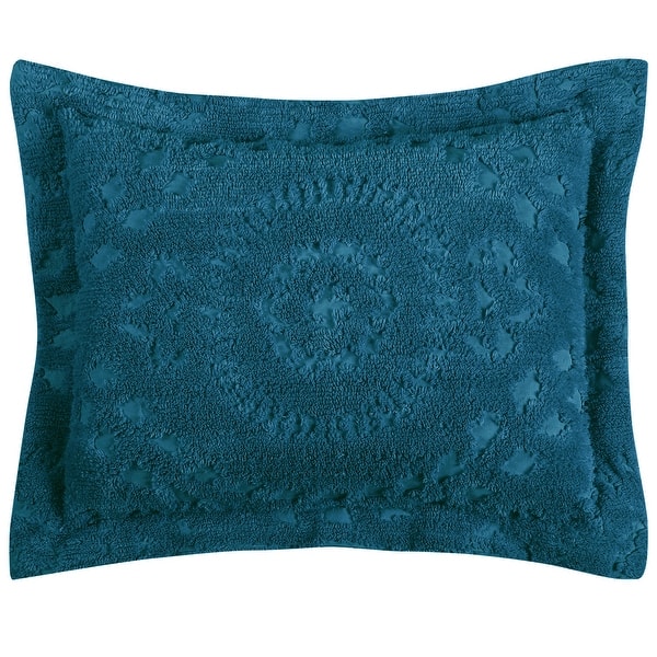Better Trends Rio Vintage Style Cotton Chenille Bedspread Queen, Blue