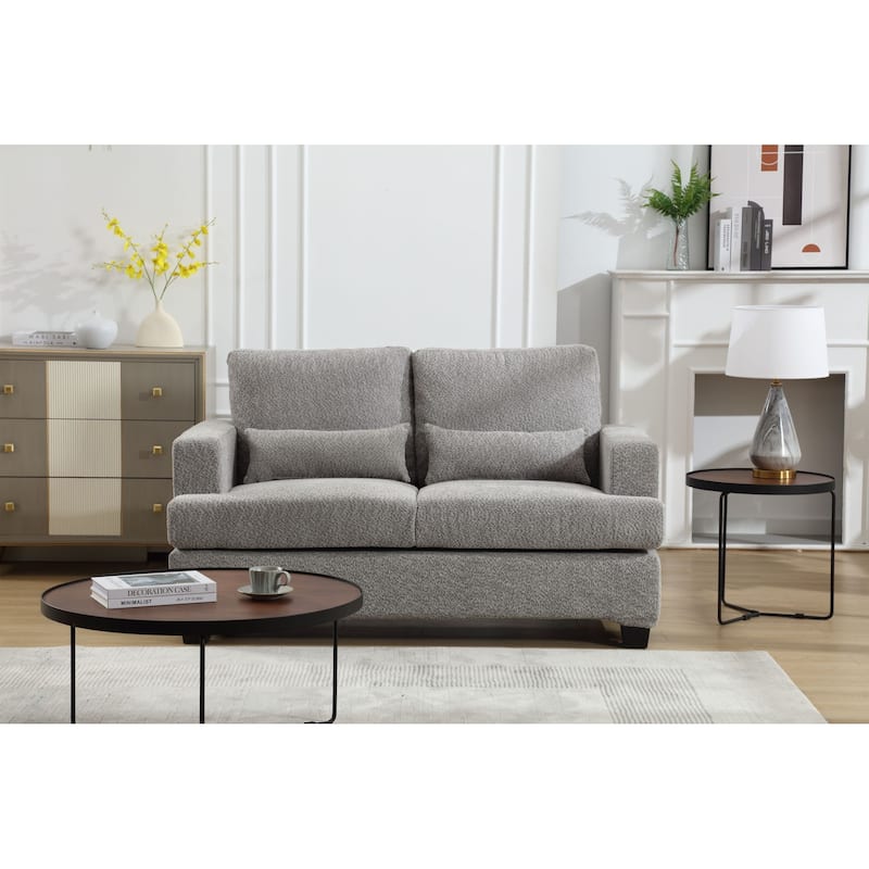 Velvet Upholstered Removable back Cushion Loveseat with 2pcs waist pillow