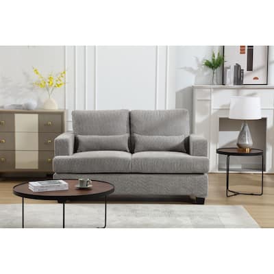 Velvet Upholstered Removable back Cushion Loveseat with 2pcs waist pillow