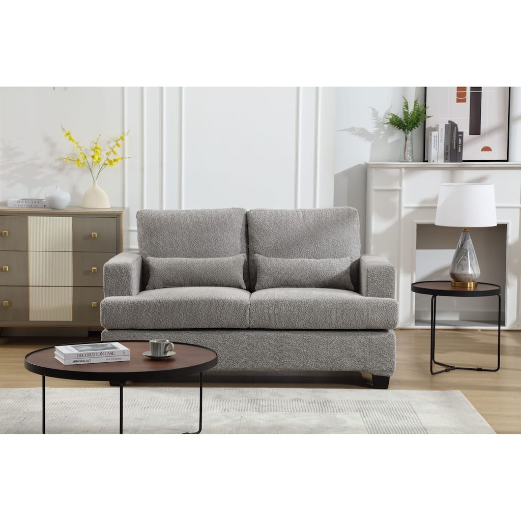 Velvet Upholstered Removable back Cushion Loveseat with 2pcs waist pillow