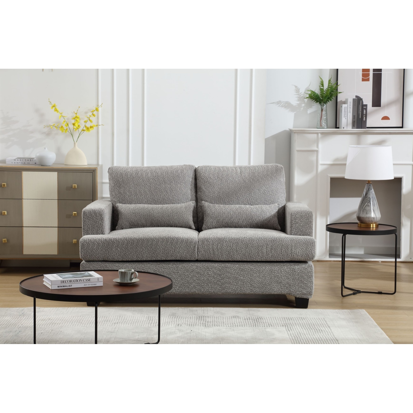 Velvet Upholstered Removable back Cushion Loveseat with 2pcs waist pillow