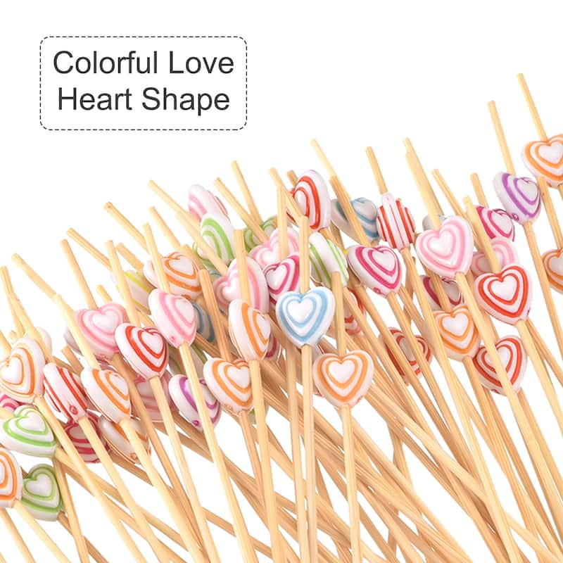 Bamboo Cocktail Toothpicks Heart Drink Pick Cocktail Skewers 100Pcs Multicolor - 4.72"