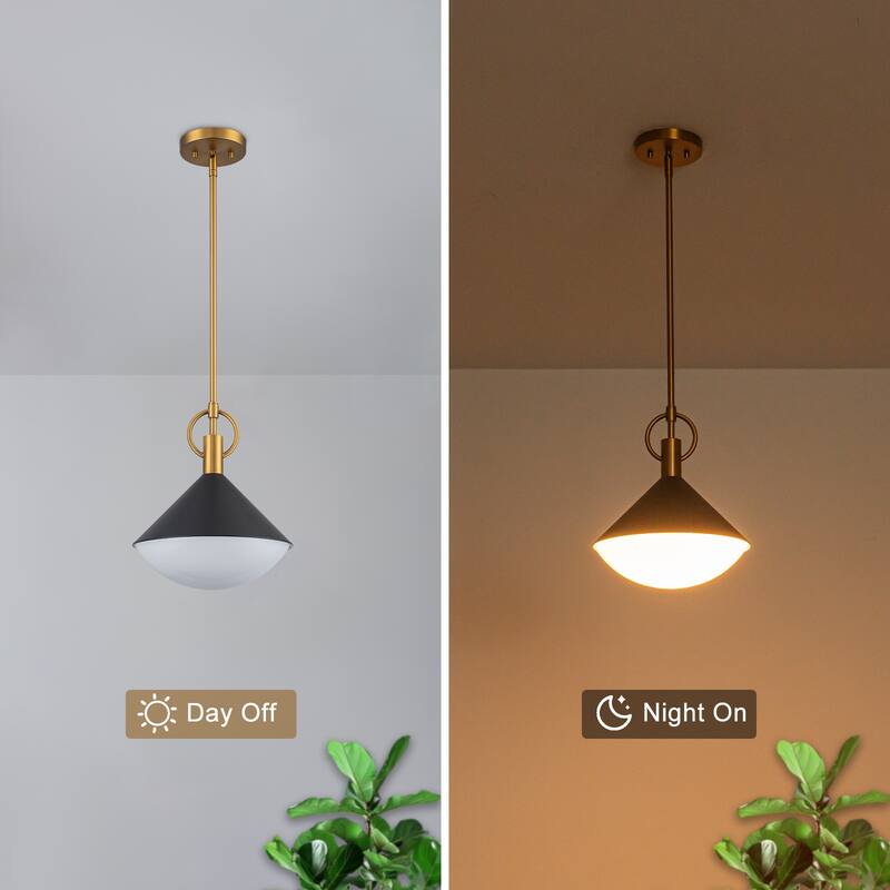 Single Light Cone Metal Pendant with Frosted White Glass Shade