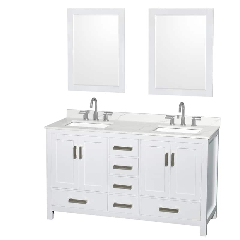 Wyndham Collection WCS141460D-QTZ-US3M24 Sheffield 60" Free Standing - White / Giotto Quartz Top / Brushed Chrome