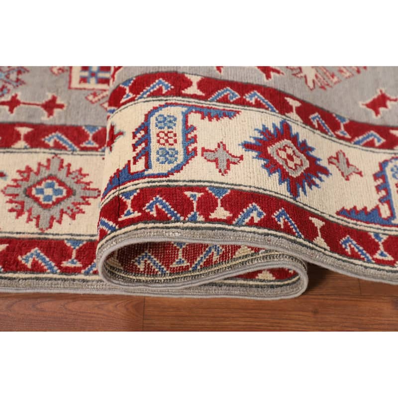 Traditional Grey Kazak Oriental Area Rug Hand-Knotted Wool Carpet - 5'1" x 6'9"