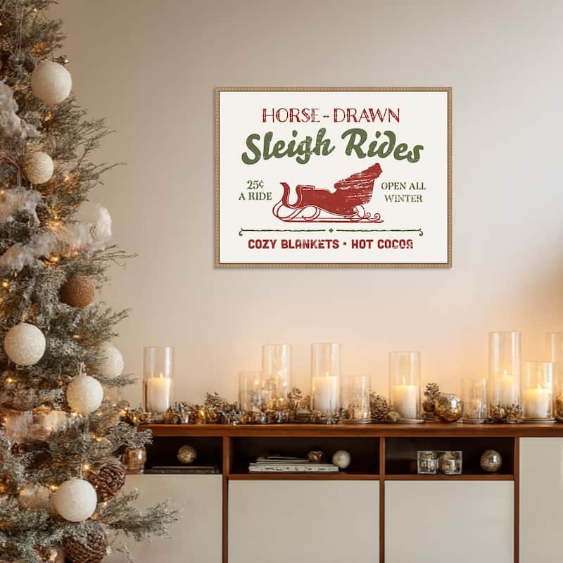 Christmas Farm Sign III by Victoria Barnes Framed Canvas Wall Art Print - Sylvie Beaded Rustic Natural