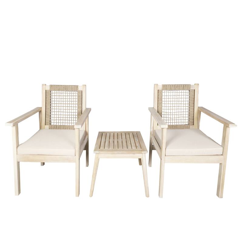 3-Piece Modern Outdoor Acacia Wood Chair Set with Side Table