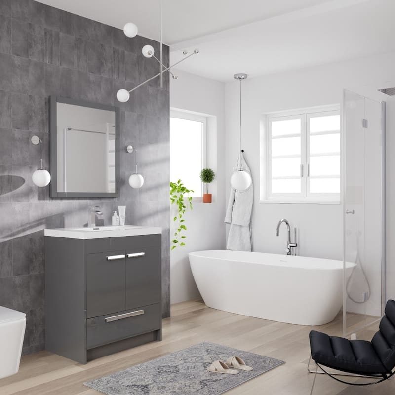 Eviva Lugano 30 inch Gray Modern Bathroom Vanity with White Integrated Acrylic Top - 30"