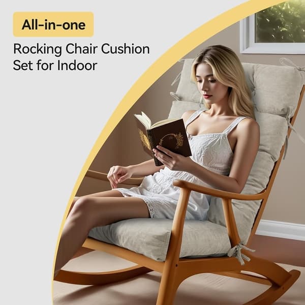 Large Rocking Chair Cushion Set – Tufted Velvet & Cotton, Red, With Ties – 2-Pack
