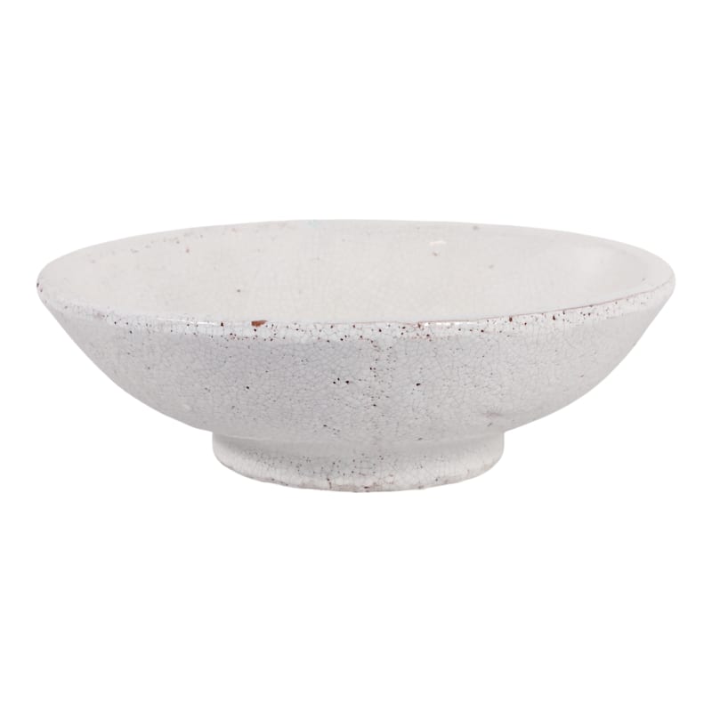 Decorative Bowl - White Terracotta Crackle Finish, 12 in. - 11.75"