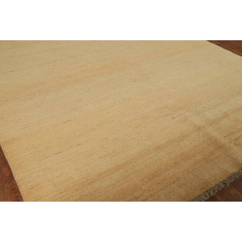 Gold Striped Modern Gabbeh Oriental Rug Handmade Wool Carpet - 4'10"x 6'6"