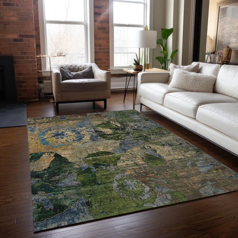 Machine Washable Indoor/ Outdoor Abstract Leaves Chantille Rug - Taupe - 10' x 14'