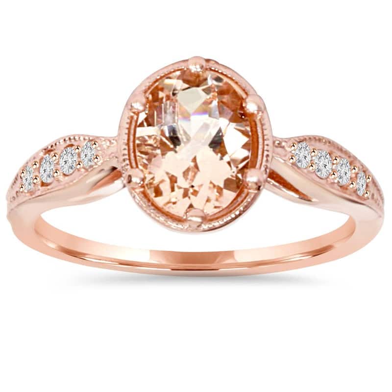 Bliss Diamond 1ct Vintage Morganite & Diamond Ring Rose Gold - 4