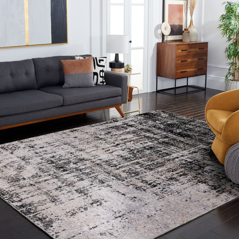 SAFAVIEH Adirondack Lida Modern Abstract Distressed Rug - 10' x 14' - Silver/Black - Rectangle