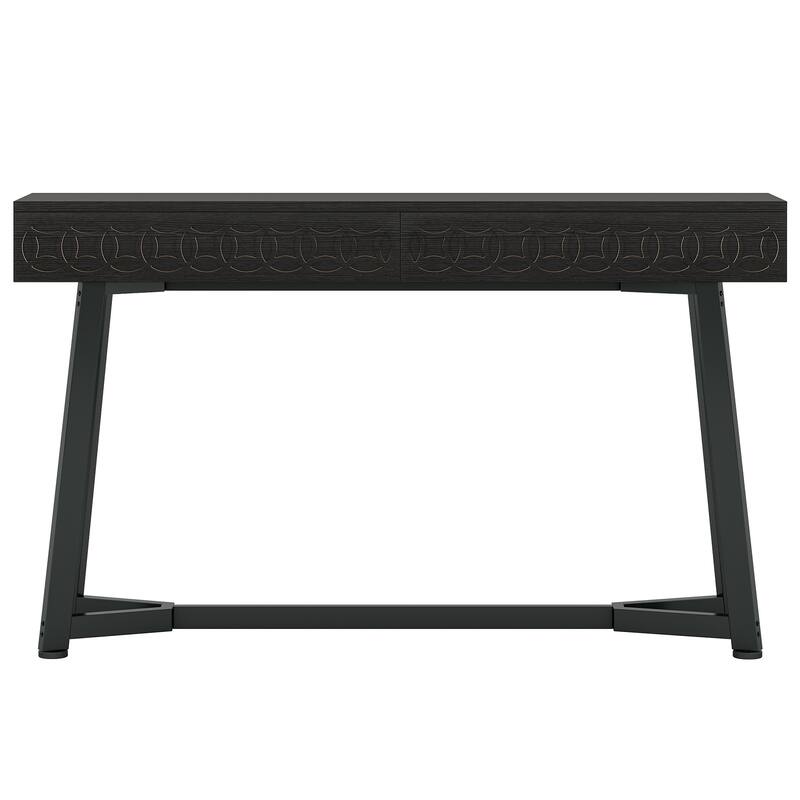 55-Inch Modern Console Table Black Entryway Table with 2 Drawers