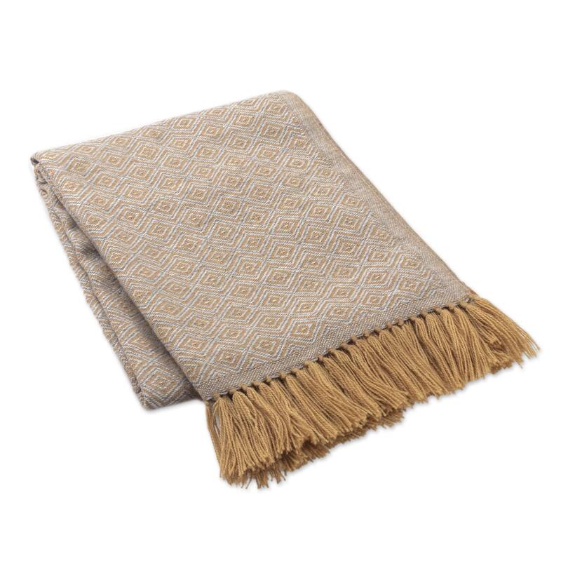 Novica Handmade Peruvian Caramel Diamonds Throw Blanket