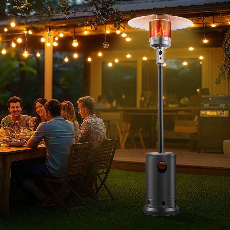 Silver Outdoor Propane Patio Heater with 50000 BTU Flame Tube and Adjustable Heat for Garden - 32.01x32.01x87.40 in