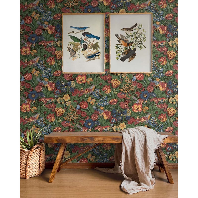 NextWall Bird Floral Peel and Stick Wallpaper