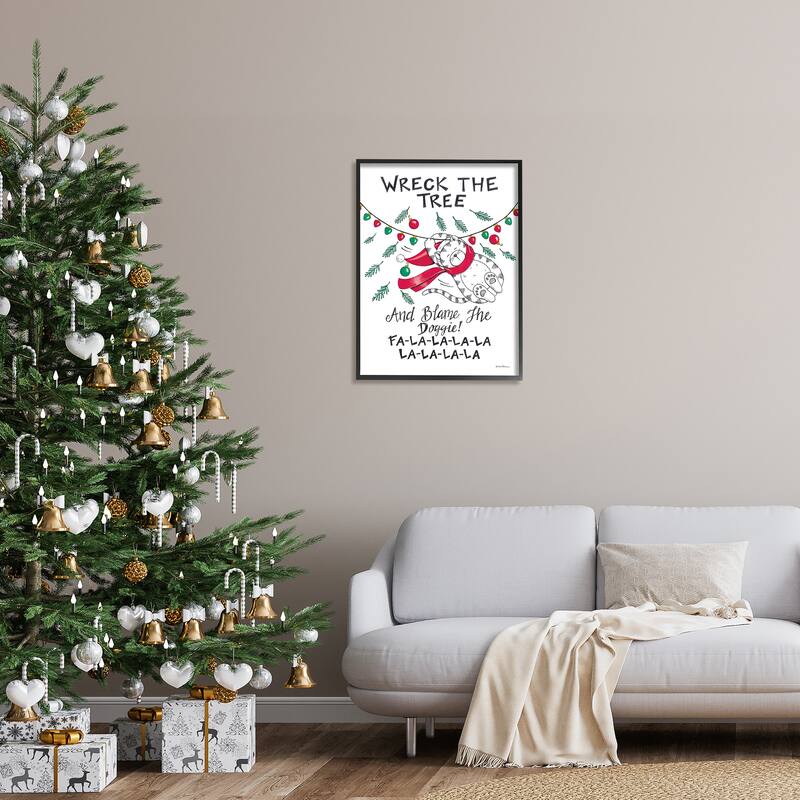 Stupell Funny Pet Christmas Song Framed Giclee Art Design by Deb Strain