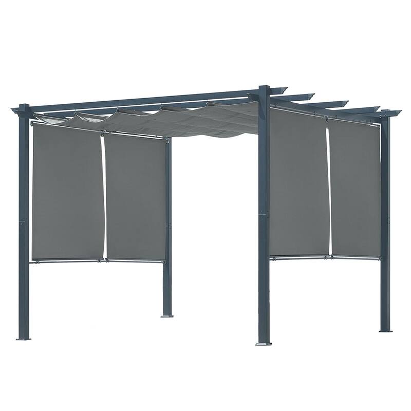 Aoodor 10 x 10 FT Outdoor Pergola with Retractable Shade Canopy, 4 Pieces Roller Shade Curtain