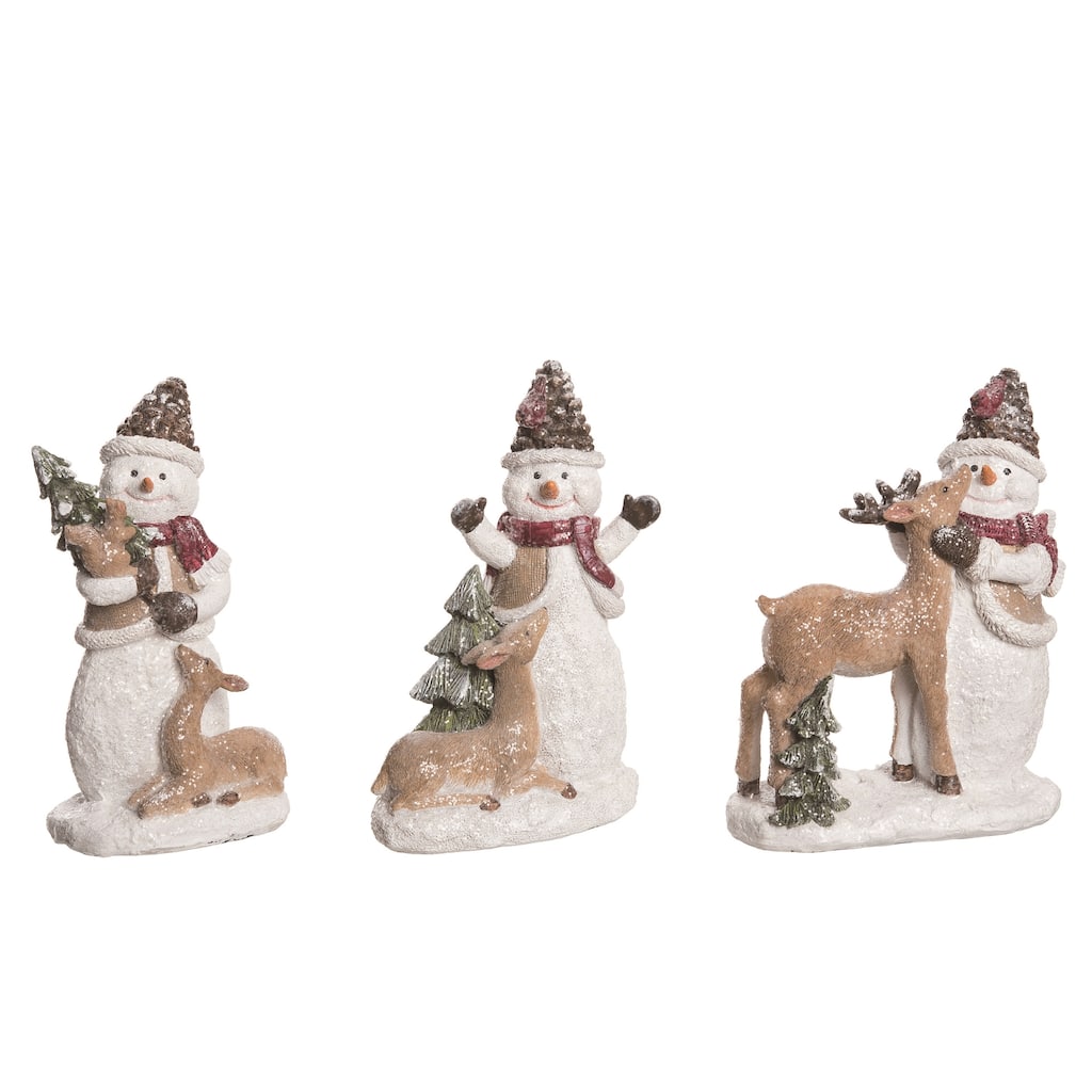 Transpac Resin Sweet Forest Snowman Figurine Set of 3 Christmas Decorations