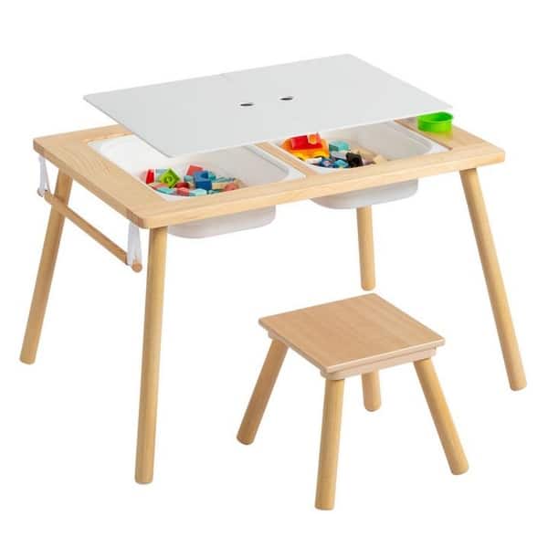 slide 2 of 5, Kids Desk and Chair Set with Dual Storage Boxes Natural