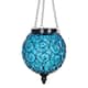Exhart Solar Round Glass and Metal Hanging Lantern with 15 LED Fairy Firefly String Lights, 7 by 21 Inches