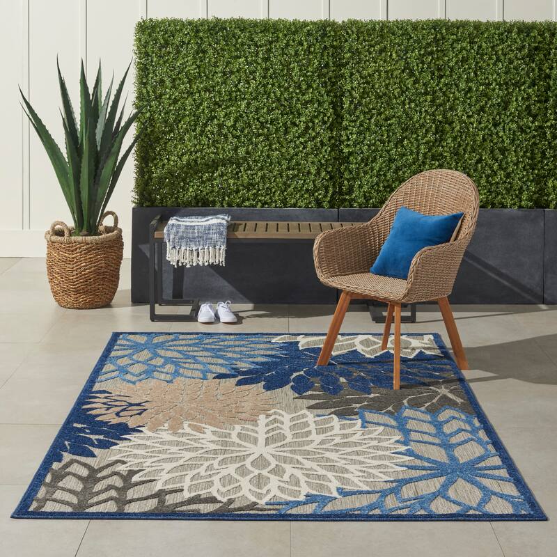 Nourison Aloha Floral Modern Indoor/Outdoor Area Rug - 6' x 9' - Blue/Grey