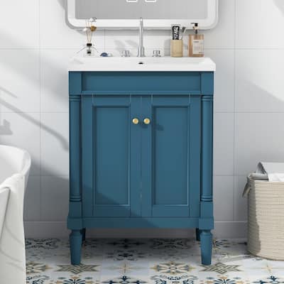 24 inch MDF Freestanding Bathroom Vanity in Blue without Counter Top