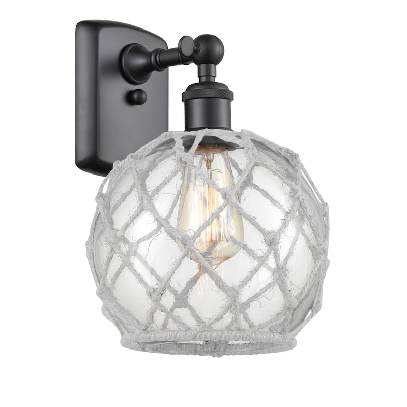 Innovations Lighting Farmhouse Rope 13" Tall Bathroom Sconce - Matte Black / Clear / White