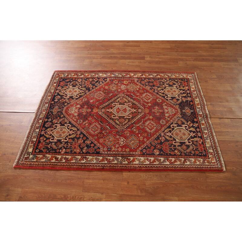Pre-1900 Antique Vegetable Dye Shiraz Persian Rug Handmade Wool Carpet - 3'5"x 4'9"