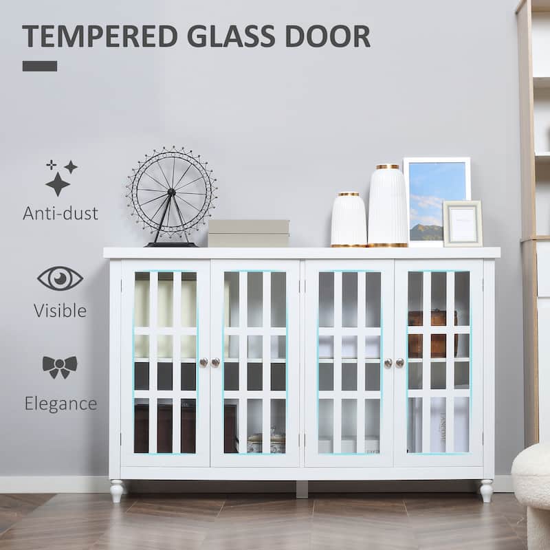 Buffet Cabinet with 4 Tempered Glass Doors,Stripe Pattern and Adjustable Storage Shelf