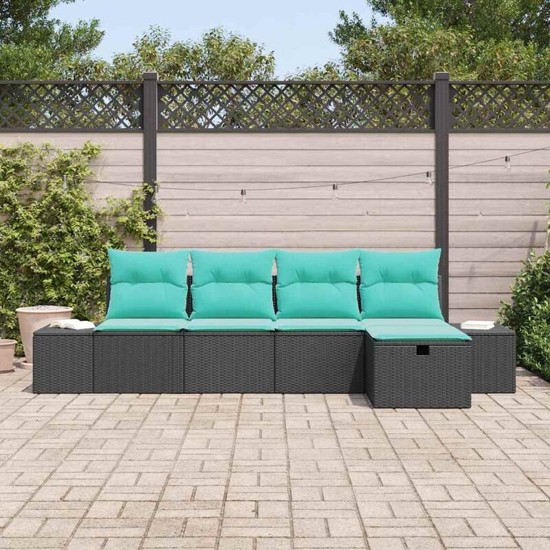 vidaXL Garden Sofa Set with Cushion 5 pcs Black Poly rattan - 46 x 94 x 33