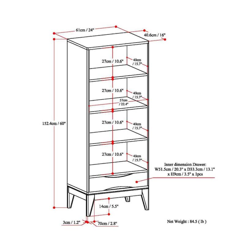 WYNDENHALL Pearson 24 inch Solid Wood 4 Shelf Bookcase (Set of 2) - 24"W x 16"D x 60"H