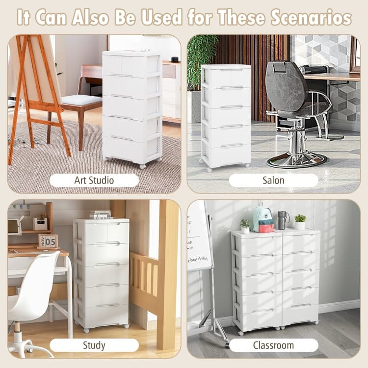Multi-Drawer White PP Mobile Storage Organizer with Locking Wheels for Bathroom or Kids Room
